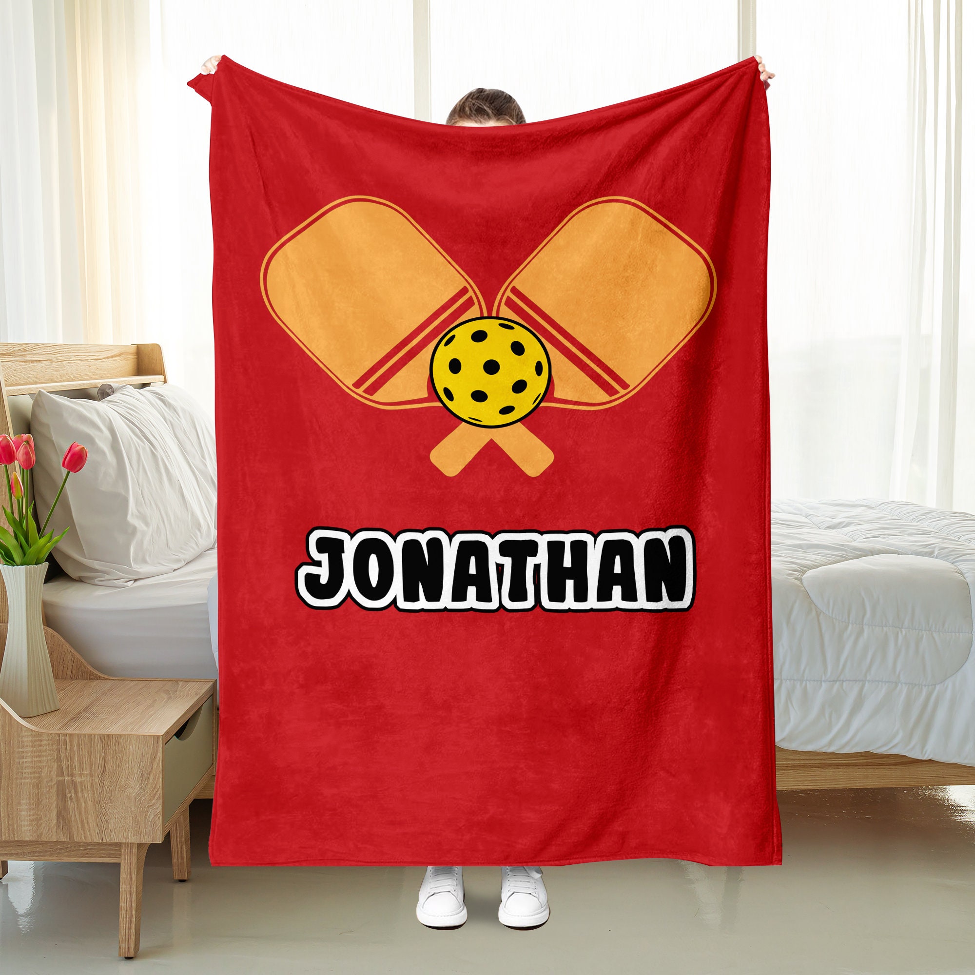 Personalized Pickleball Blanket: Custom Name and Paddle Color Fleece Sherpa Throw - Pickleball Gift for Dad, Mom, Pickleball Player & Team