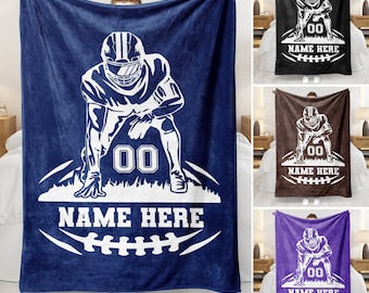 Gepersonaliseerde voetbaldeken, aangepaste naam cadeau-idee voor voetballer, fleece of sherpa voetbaldeken, deken voor jongens of team