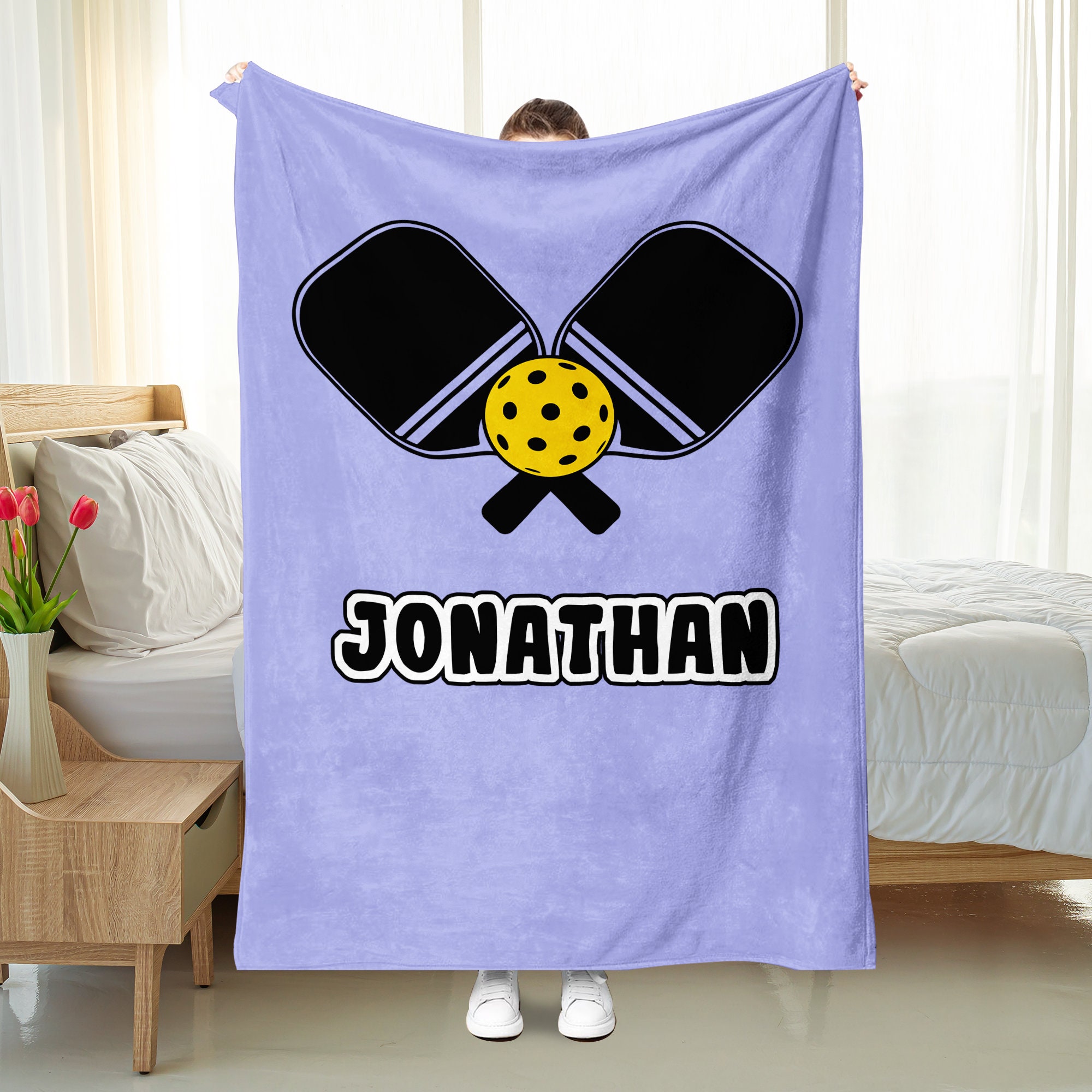 Personalized Pickleball Blanket: Custom Name and Paddle Color Fleece Sherpa Throw - Pickleball Gift for Dad, Mom, Pickleball Player & Team