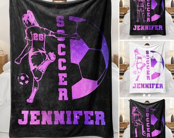 Personalized Soccer Blanket - Custom Name Number Gift for Mom, Girl - Soft Sherpa Fleece Blanket Throw - Gift for Her - Soccer Mom Gift