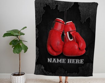 Personalized Boxing Blanket - Custom Name Boxer Gift - Boxing Gloves Blanket - Cozy Sherpa Fleece Throw for Players, Fans and Families