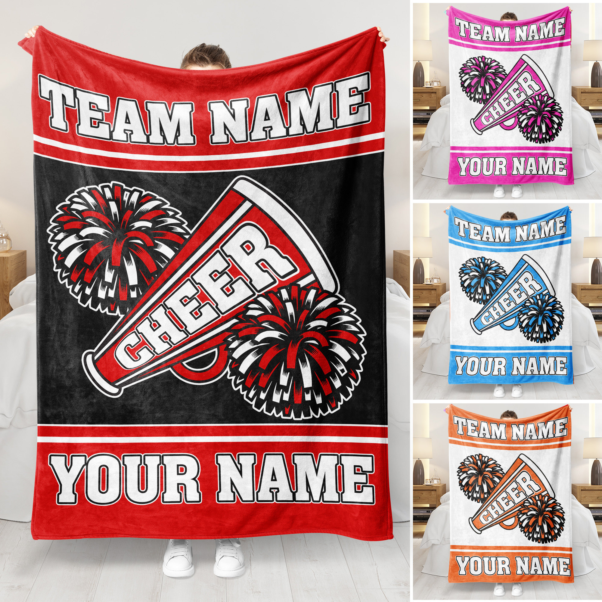 Personalized Cheerleading Blanket  - Custom Name Team Name & Colors Cheer Blanket - Cheer Gift for Mom, Wife, Girlfriend, or Entire Team