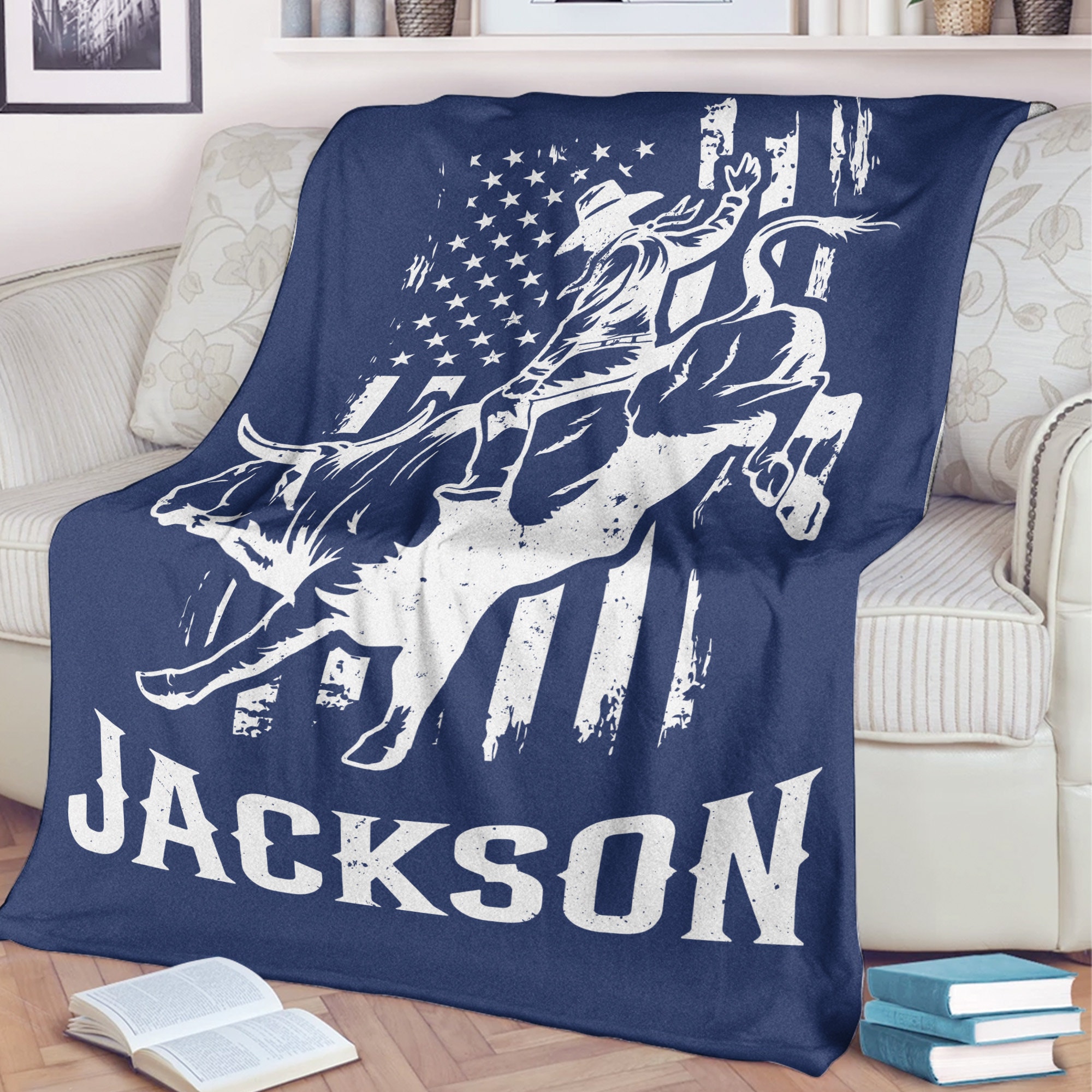 Personalized Rodeo Rider Blanket - Custom Name Bull Rider Fleece Sherpa Blanket - Rodeo Sport Gift - Rider Gift - Cowboy Gift - Gift For Him