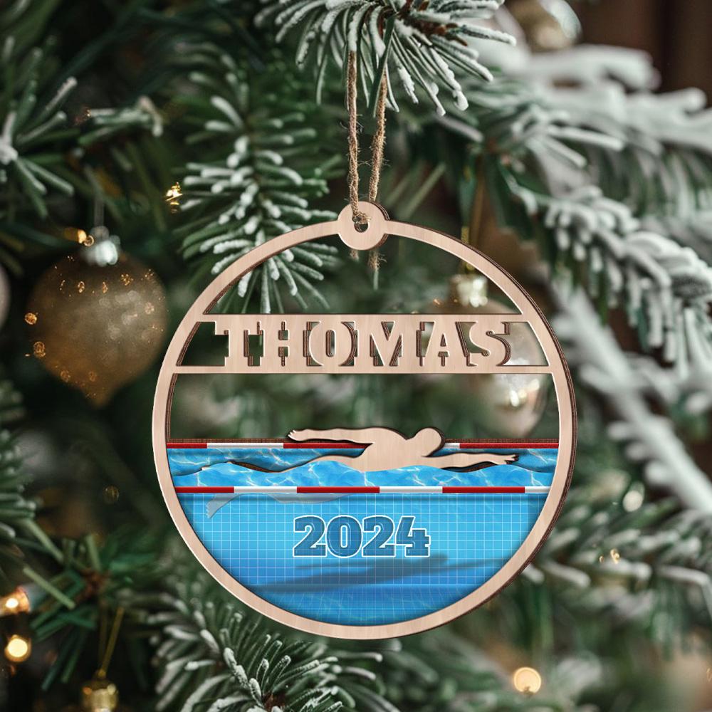 Personalized Swimming Layered Wood Ornament, Custom Swimmer Gift Christmas Tree Ornament, Sport Christmas Home Decor, Xmas Gift for Him