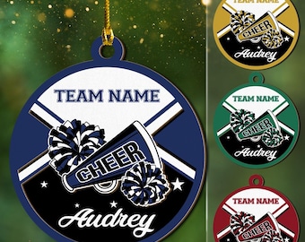 Personalized Cheerleading Wooden Ornament, Custom Name Cheer Christmas Tree Ornament, Christmas Home Decor, Cheerleading Team Gifts
