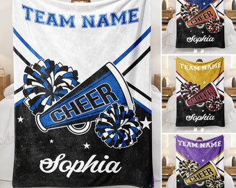 Personalized Cheerleading Blanket with Custom Name & Team Colors - Cozy Sherpa Fleece - Great Gift for Mom, Wife, Girlfriend, or Entire Team
