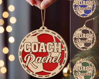 Personalized Soccer Coach Layered Wood Ornament, Custom Soccer Christmas Ornament, Gift For Coach or Team, Laser Cut Engraved Soccer Gift