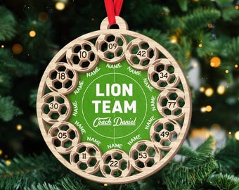 Personalized 2 Layered Wooden Soccer Ornament for Team, Custom Name Team Name Coach Name and Player Members Soccer Christmas Ornament