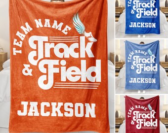 Personalized Track and Field Blanket - Custom Name, Team Name Throw Blanket - Gift for Track and Field Athletes, Runners, Seniors, Team