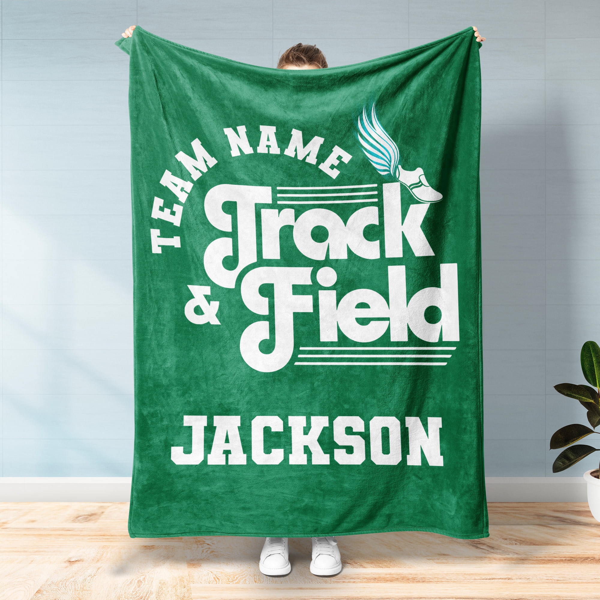 Personalized Track and Field Blanket - Custom Name, Team Name Throw Blanket - Gift for Track and Field Athletes, Runners, Seniors, Team