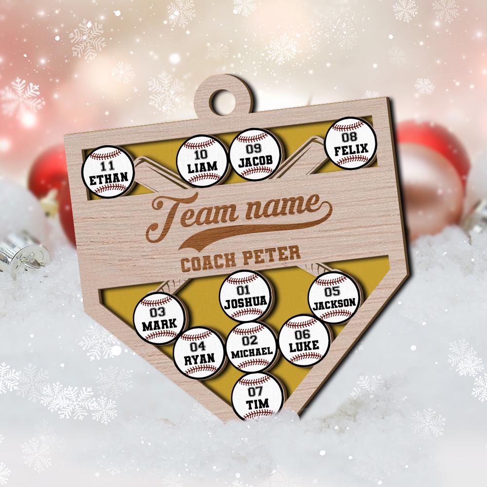Personalized 2 Layered Wooden Baseball Ornament for Team, Custom Name Team Name Coach Name and Player Members Baseball Christmas Ornament