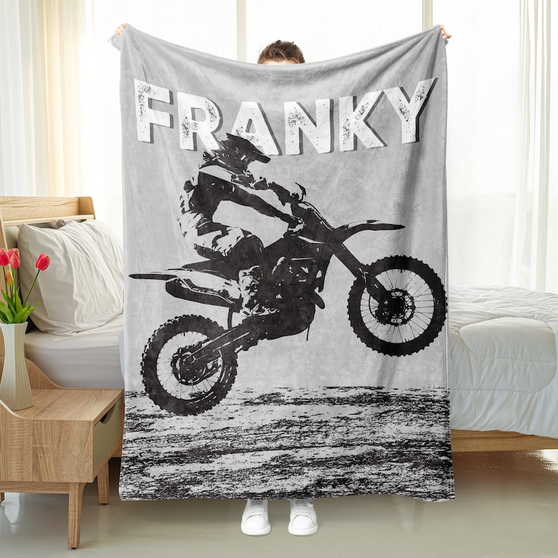 Personalized Motocross Blankets Custom Name Dirt Bike Blankets and Throws Gifts for Motorcycle