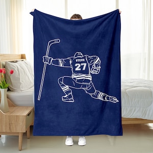 Personalized Hockey Blanket - Custom Name and Number Soft, Cozy Sherpa Fleece Throw - Hockey Gift for Dad, Husband, Son, Team