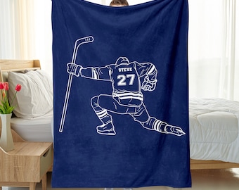 Personalized Hockey Blanket - Custom Name and Number Soft, Cozy Sherpa Fleece Throw - Hockey Gift for Dad, Husband, Son, Team