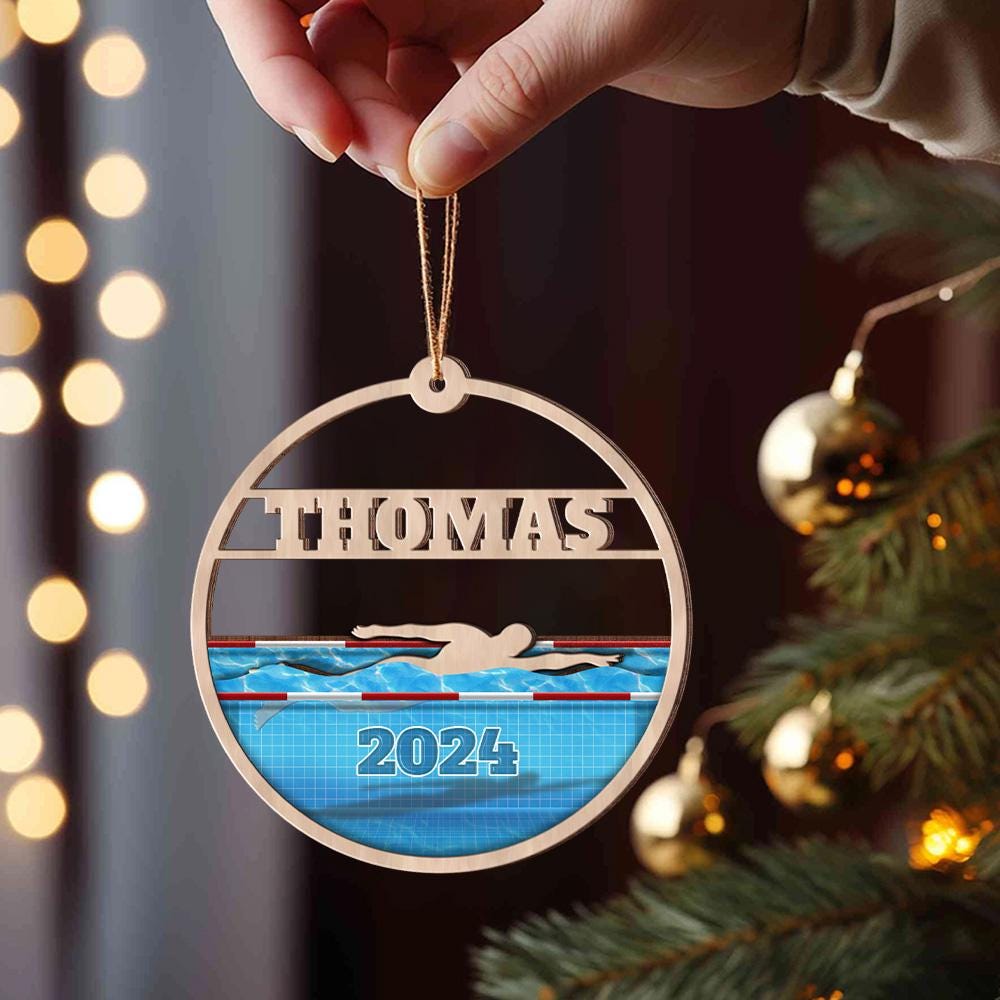 Personalized Swimming Layered Wood Ornament, Custom Swimmer Gift Christmas Tree Ornament, Sport Christmas Home Decor, Xmas Gift for Him