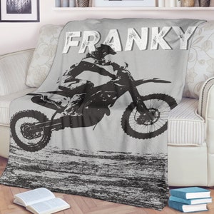 Personalized Motocross Blankets - Custom Name Dirt Bike Blankets and Throws - Gifts for Motorcycle Fans, Boys or Men