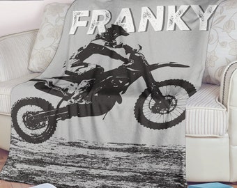 Personalized Motocross Blankets - Custom Name Dirt Bike Blankets and Throws - Gifts for Motorcycle Fans, Boys or Men