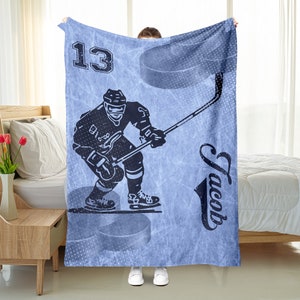 Personalized Hockey Blanket - Customizable Name & Number - Hockey Player Gift - Cozy Sherpa Fleece Throw for Players, Fans, and Families