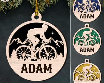 Personalized Cyclist Biker Layered Wood Ornament, Custom Mountain Bike Ornament, Bicycle Ornament, Cycling Ornament, Biker Ornament