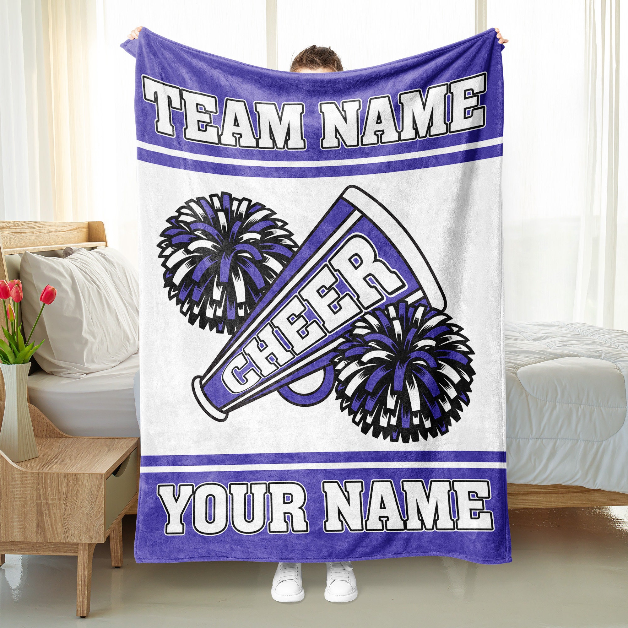 Personalized Cheerleading Blanket  - Custom Name Team Name & Colors Cheer Blanket - Cheer Gift for Mom, Wife, Girlfriend, or Entire Team