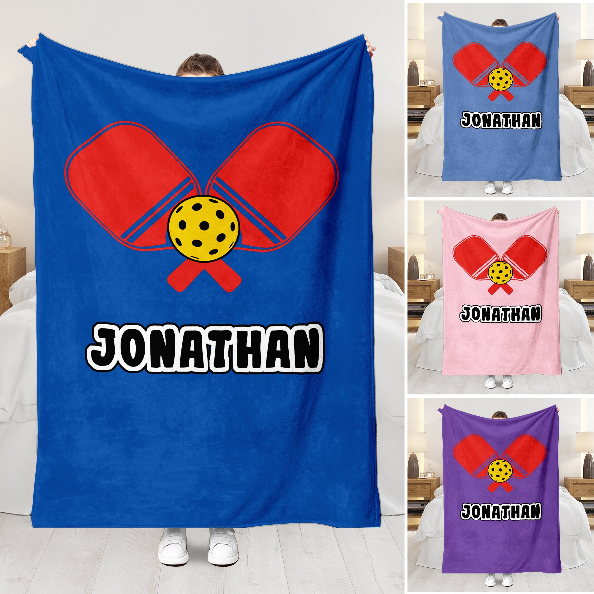 Personalized Pickleball Blanket: Custom Name and Paddle Color Fleece Sherpa Throw - Pickleball Gift for Dad, Mom, Pickleball Player & Team