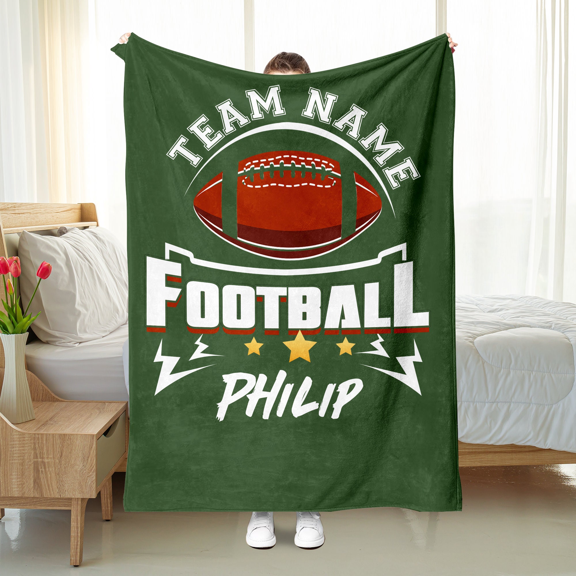Personalized Football Blanket - Customized Name & Team Design - Cozy Sherpa Fleece Throw for Players or Teams - Special Football Gift