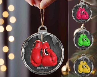 Personalised Boxing Layered Christmas Ornament, Custom Wood Boxer Gloves Bauble Laser Engraved, Name Personalised Tree Decoration Boxer Gift