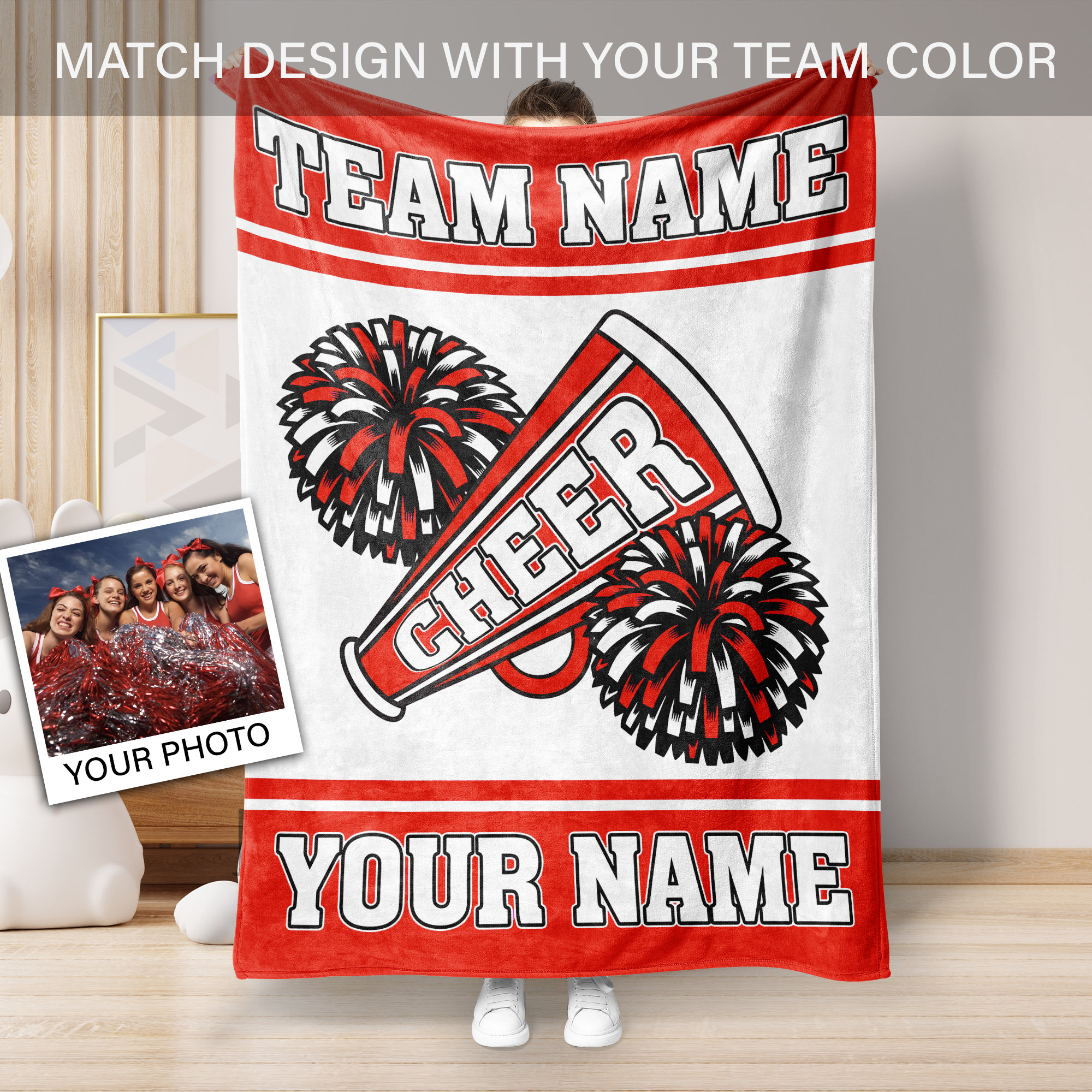 Personalized Cheerleading Blanket  - Custom Name Team Name & Colors Cheer Blanket - Cheer Gift for Mom, Wife, Girlfriend, or Entire Team