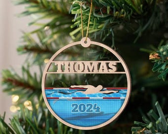 Personalized Swimming Layered Wood Ornament, Custom Swimmer Gift Christmas Tree Ornament, Sport Christmas Home Decor, Xmas Gift for Him
