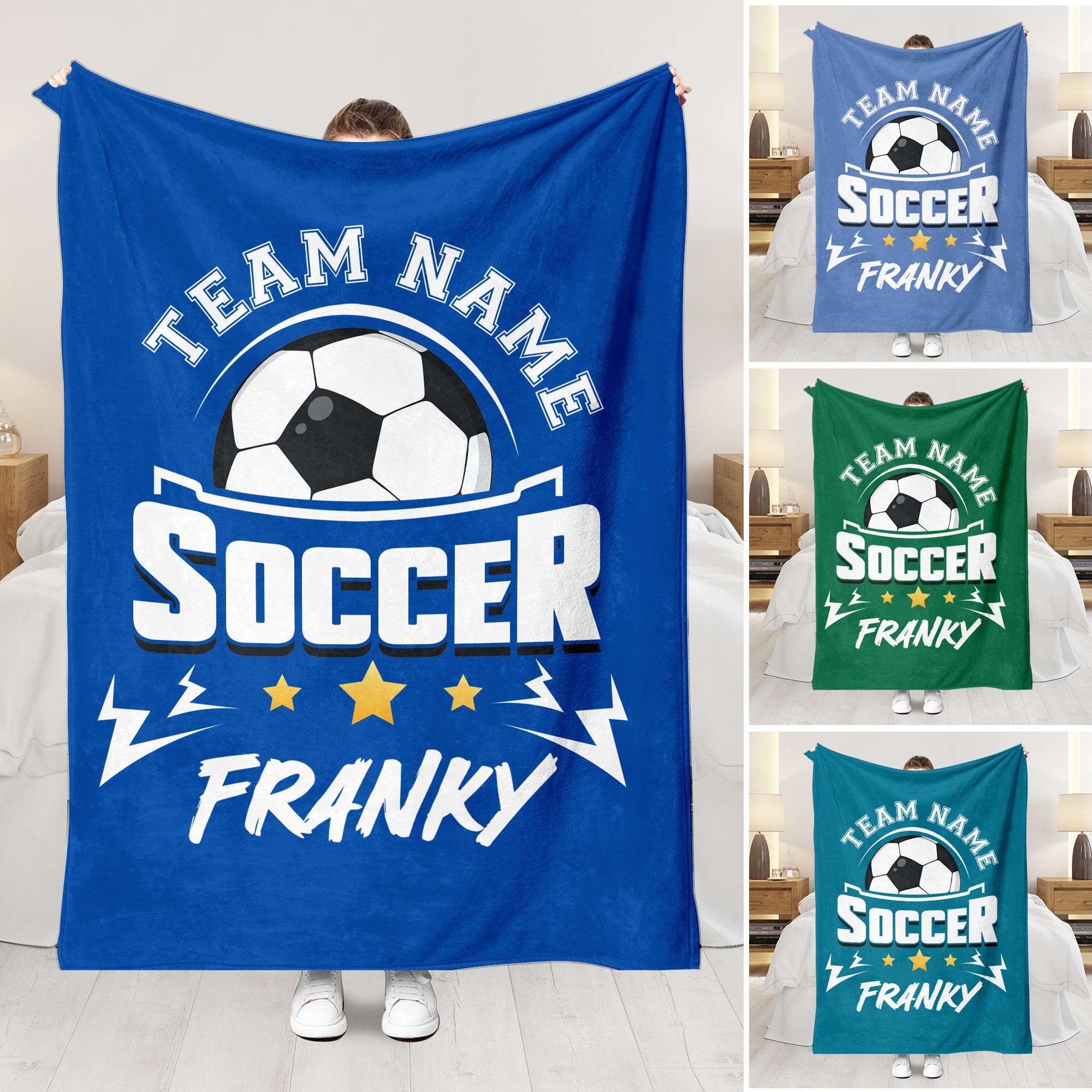 Personalized Soccer Blanket: Custom Name & Team Soft Sherpa Fleece Throw - Ideal Gift for Soccer Players or Teams - Unique Soccer Gift