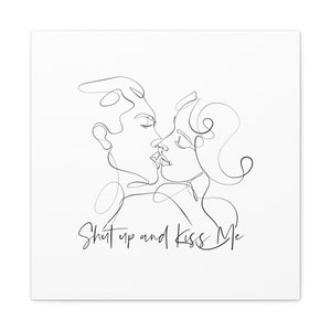 Shut Up and Kiss Me - Valentine&#39;s Day Canvas Art | Romantic Modern Line & Abstract Art on 100% Cotton Canvas Gift For Her, Lovers Art