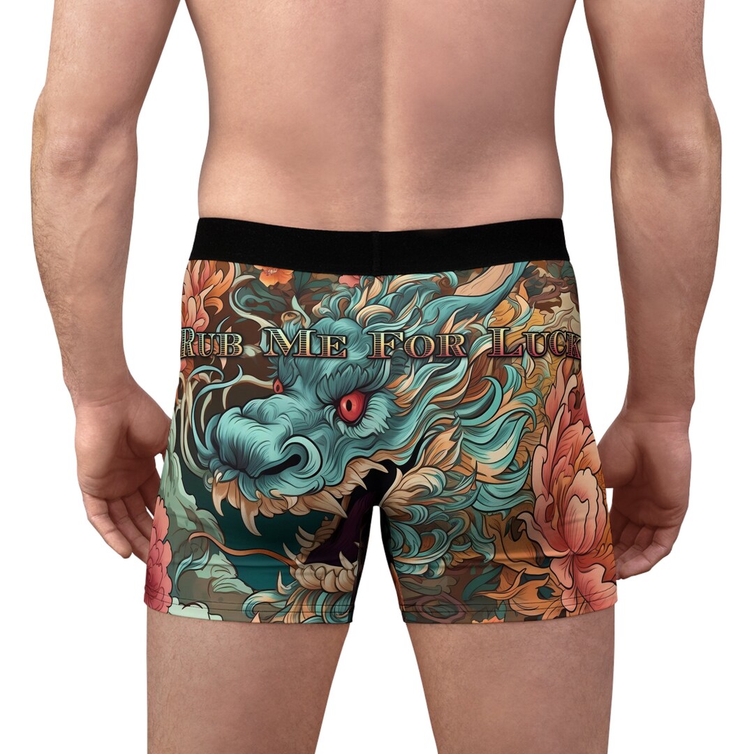 Lucky Teal Dragon Men's Underwear | Humorous 'rub Me for Luck' Print ...