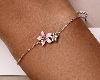 Cherry Blossom Bracelet | Silver Cherry Blossom Bangle | 925 Sterling Silver | Adjustable | Women's Bracelet | Ladies' Jewelry |Gift for Her