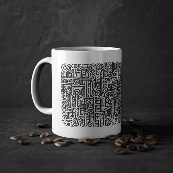 Mug Artistique avec Motifs Calligraphiques Arabes - Élégance Orientale pour Votre Café Quotidien