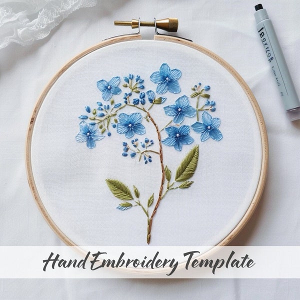 Blue Plumbago Embroidery, Leaves embroidery, Botanical embroidery, Botanical Art, Green flowers, Needlecraft, spring crafts, cute embroidery