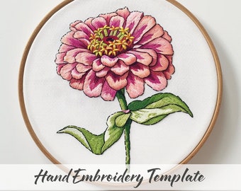 Zinnia flower embroidery, PDF Template, Blooming Flower, Blooms hand embroidery, Instant Digital PDF Download, Easy embroidery, DIY Hoop Art