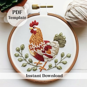PDF Pattern Hen, Beginner Embroidery, Floral embroidery pattern,  Chick Embroidery, Digital pdf, farm embroidery, cottage core embroidery