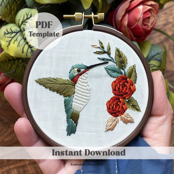 Tropical Hummingbird Hand-Embroidered Brooch Pin Tropical Hummingbird Hand-Embroidered Brooch Pin