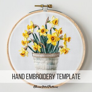 Daffodils Bouquet Embroidery, DIY Embroidery, Embroidery Decor, Hand Stitch, Instant Download, March Birth Flower, Needlework, Craft Project