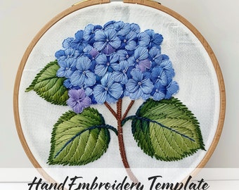 Blue Hydrangea Flower Embroidery, Hand Embroidery, Flower Template, Birthday Gift, Needlework, Hoop Art, gift for mom, creative embroidery