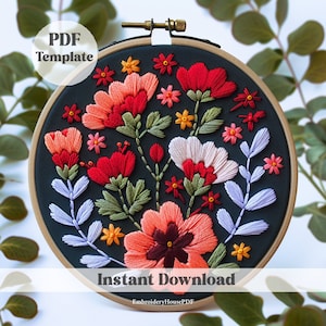 Modern Floral Embroidery Pattern PDF, Flower Embroidery, Hand Embroidery Pattern Beginner Friendly, Colourful Embroidery Design, pdf pattern