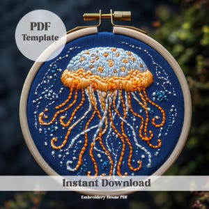Jellyfish Hand Embroidery Pattern: Sea Life Hoop Art (PDF Pattern)