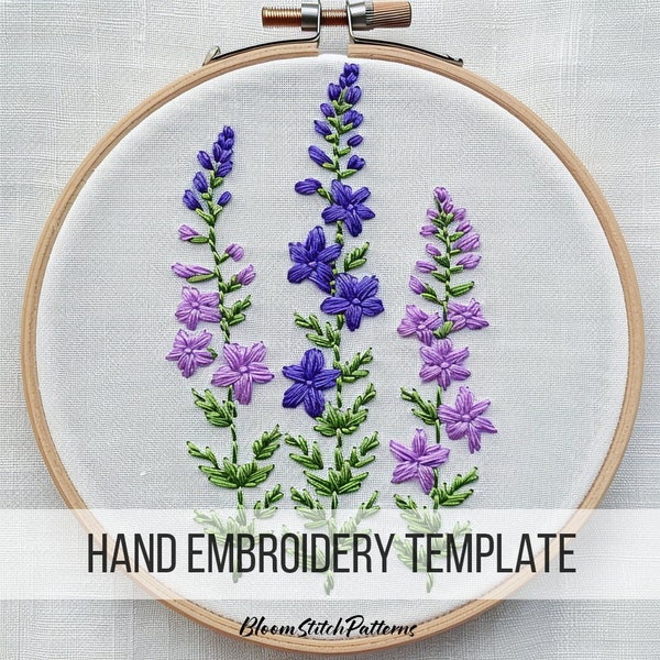 Larkspur Embroidery, Floral Embroidery, Instant Download, Flower project, July Birth Flower Embroidery Template, July Embroidery template