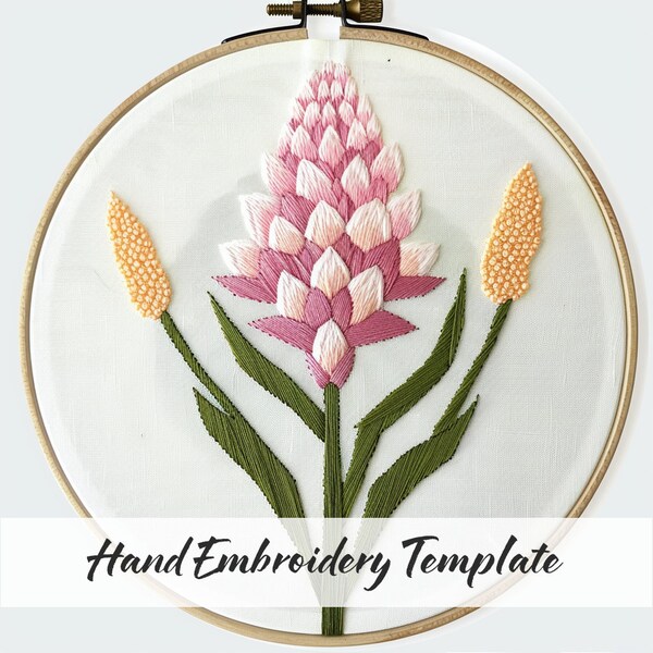 Torch Lilly embroidery, Embroidery Lily Flowers, PDF Pattern Template ONLY, Hand Embroidery Pattern Template, PDF Embroidery Pattern Flowers