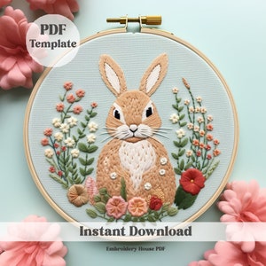 Spring Bunny Hand Embroidery Pattern, Easter Embroidery, Easter Bunny Design, Rabbit Embroidery, Hand Embroidery, PDF pattern, easter decor