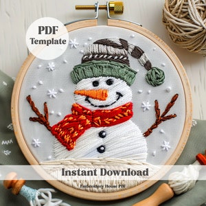 Winter Snowman Hand Embroidery, Modern embroidery, Christmas decor, christmas pattern, DIY winter Decor, Cute snowman Embroidery Pattern