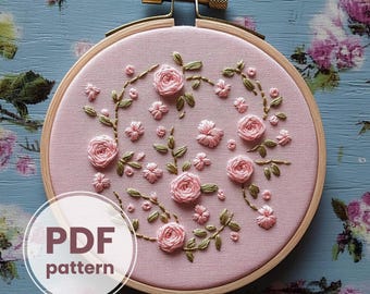 Tiny Roses Embroidery Pattern, Pink roses Repeat, Hand Embroidery Needlepoint ,Floral Nature embroidery, Printable pattern, seamless pattern