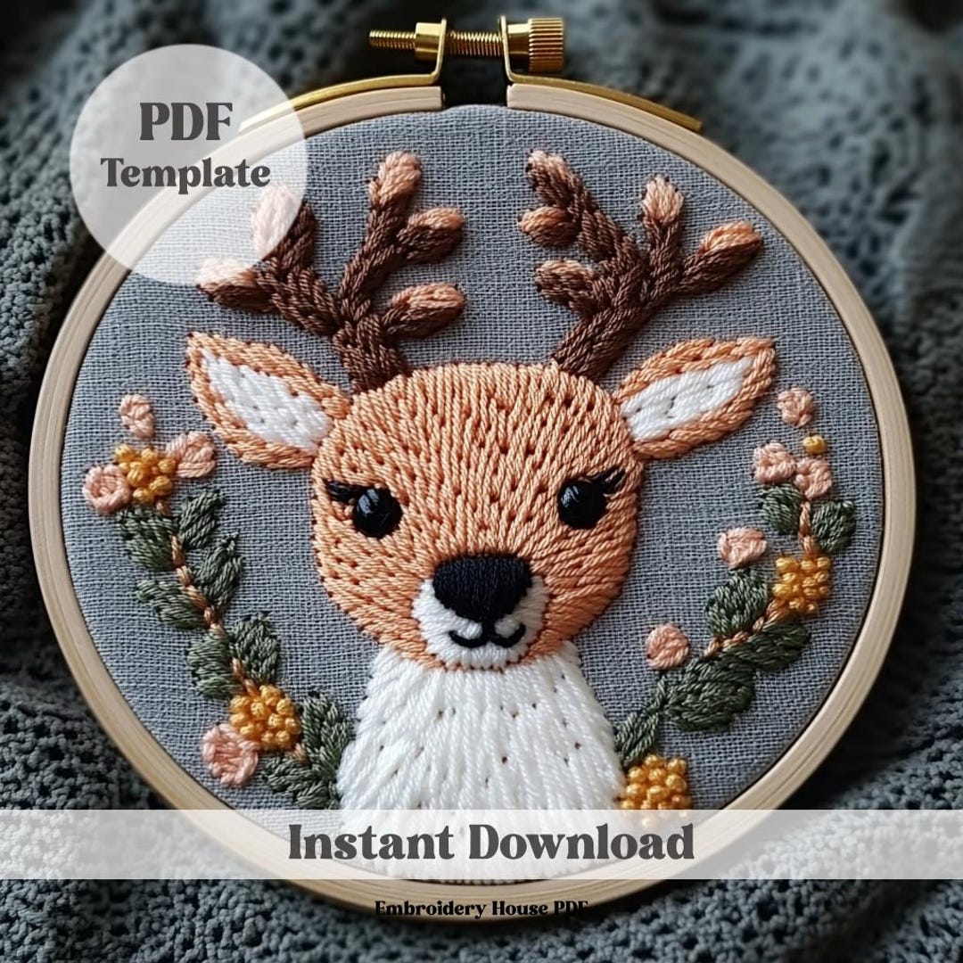 Baby Reindeer Embroidery Pattern, Beginner Friendly, Hand Embroidery ...