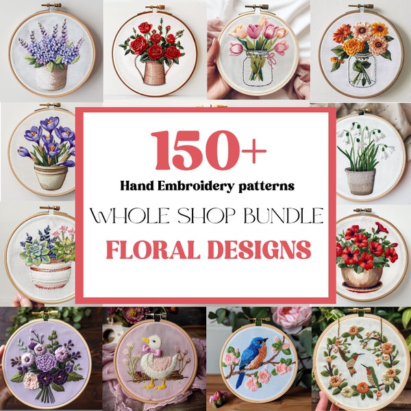 Paquete de paquetes de flores, Colección de flores, Bordado a mano, MEGA OFERTA Arte de bordado DE POR VIDA, diseños presentes y futuros, Acceso de por vida