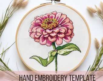 Zinnia flower embroidery, PDF Template, Blooming Flower, Blooms hand embroidery, Instant Digital PDF Download, Easy embroidery, DIY Hoop Art